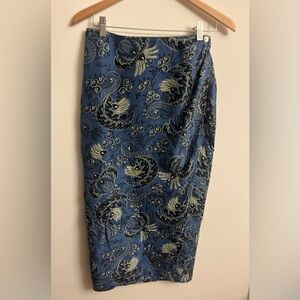 Vintage Carole Little 100% Silk Floral Paisley Maxi Skirt SIZE 10 Navy